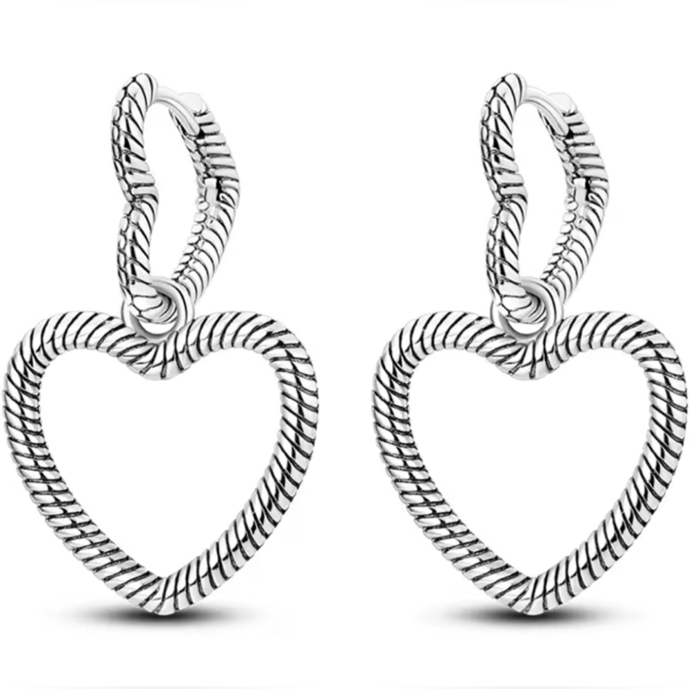 Rope, heart dangle earrings
